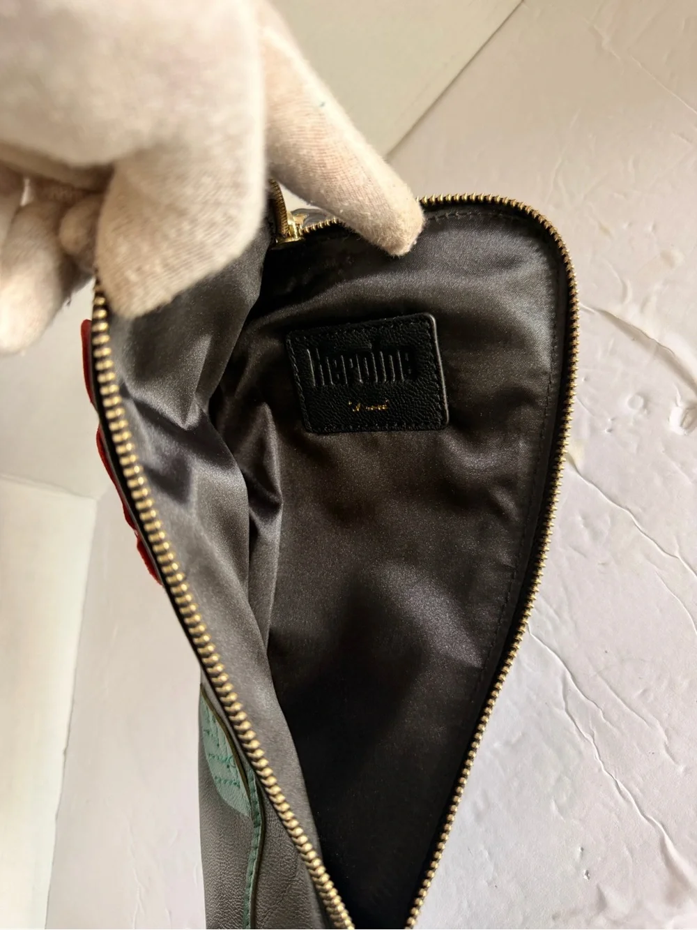 Heroine Sport Black Clutch Wristlet with Red Rose and Green Stem(rare)